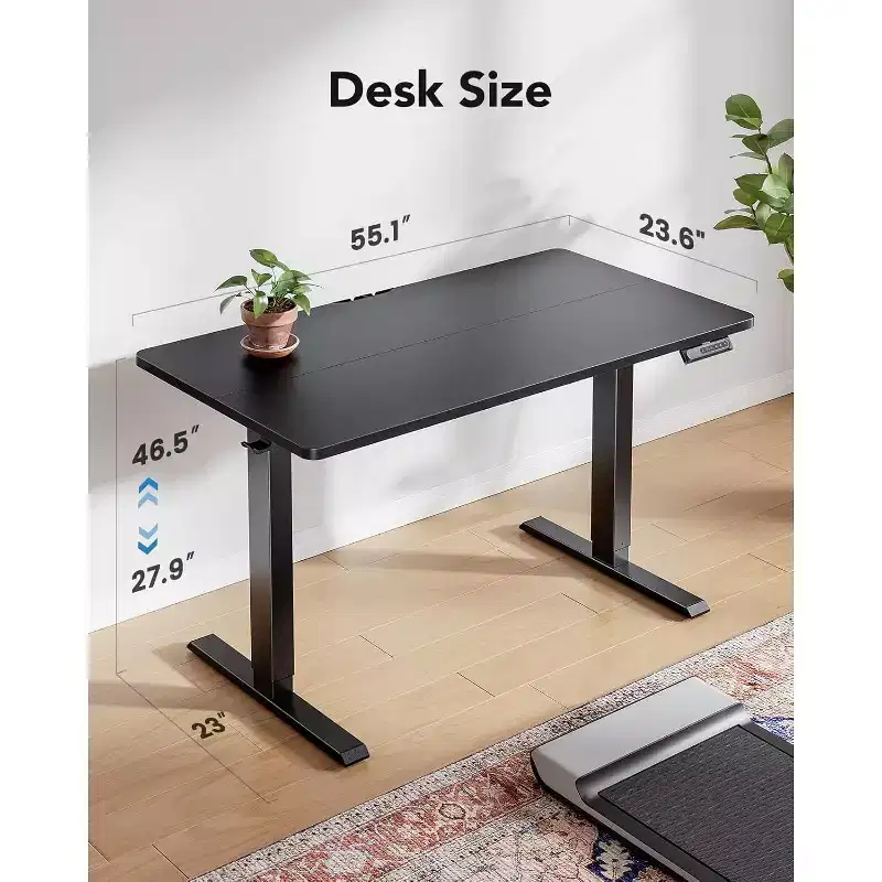 HUANUO 55x24 Electric Standing Desk, Adjustable Height, 4 Memory Settings, Headphone Hook for Home Office, Black