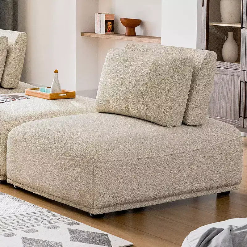 HOMES: Inside + Out Povoa Modern Modular Armless Chair Boucle with Extendable Backrest Beige