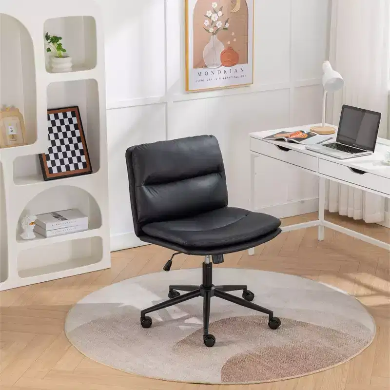 Height-Adjustable Office Chair, Extra-Wide Swivel Chair with Cushioned Seat and Back, Computer Chair for Office, Vanity Room