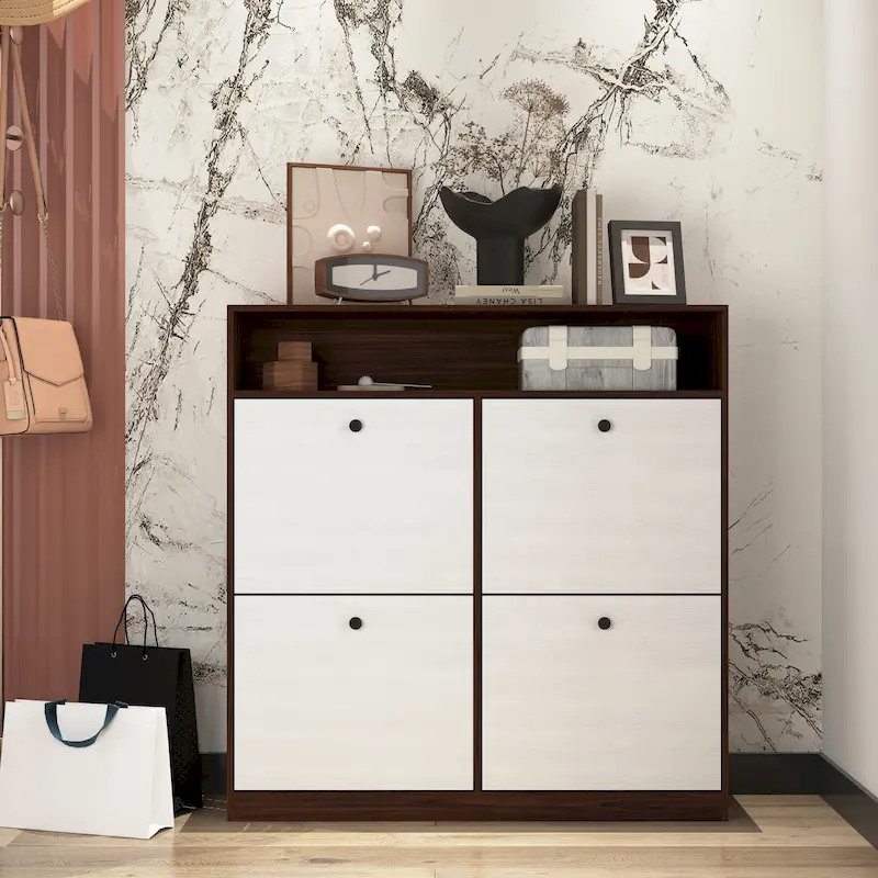 Shoe Storage Cabinet with 4 Flip Drawers, Shoe Rack Organizer with Handle Freestanding Shoe Cabinet with Anti-tip Fitting