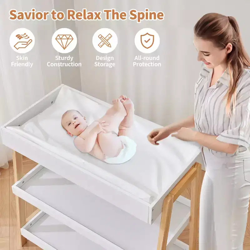 Baby Changing Station, Diaper Changing Table with Waterproof Pad, Modern Portable Infant Diaper Station with 2 Storage Shelves for Newborn Baby