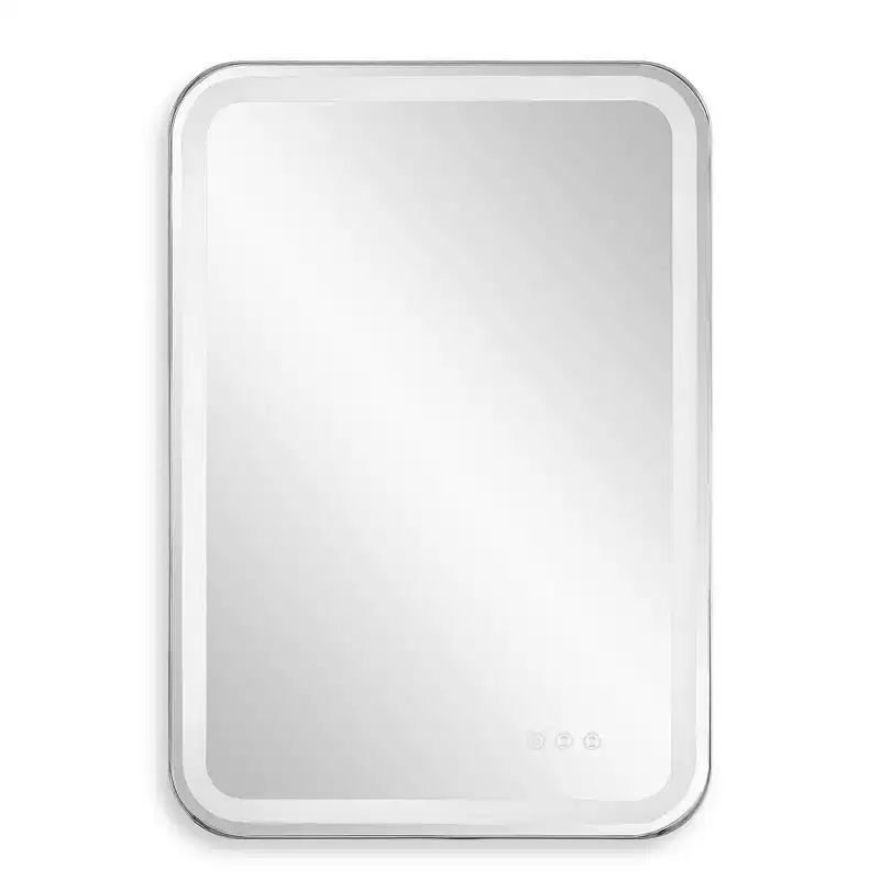 LED Lighted Rectangle Wall Mirror – Polished Nickel Stainless Steel Frame, 22