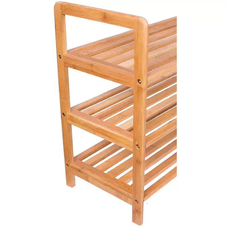 3-Tier Free Standing Bamboo Shoe Rack with Handles