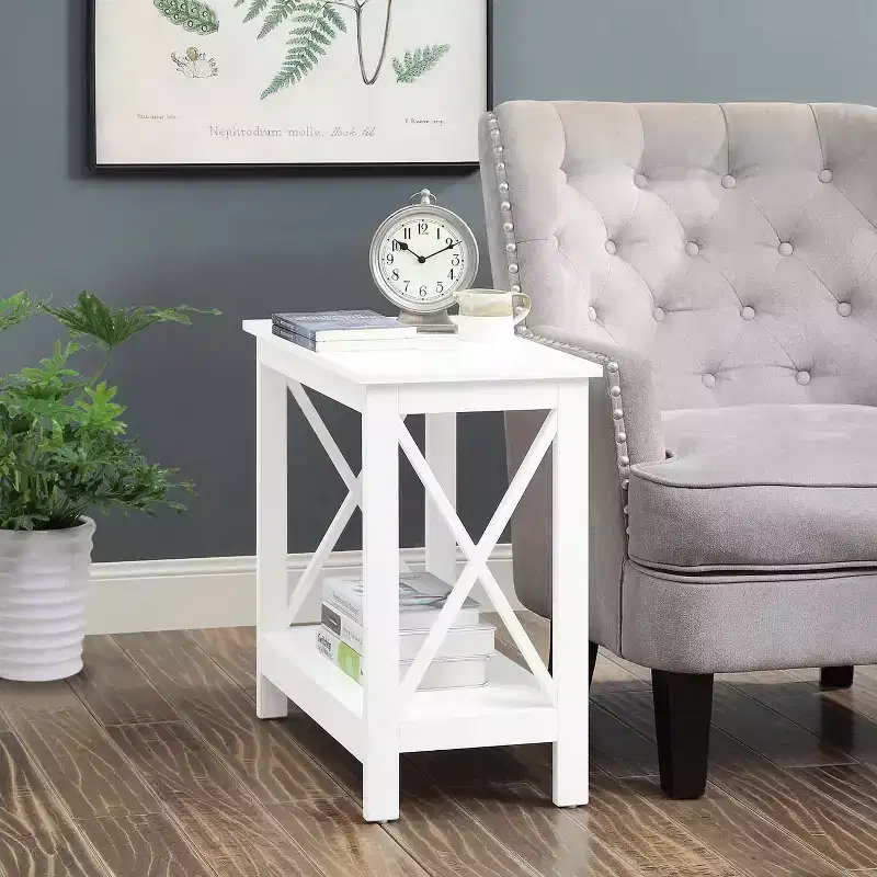 Belmont Chairside End Table with Shelf, Compact Two Tier Storage Side Table, Transitional MDF Design