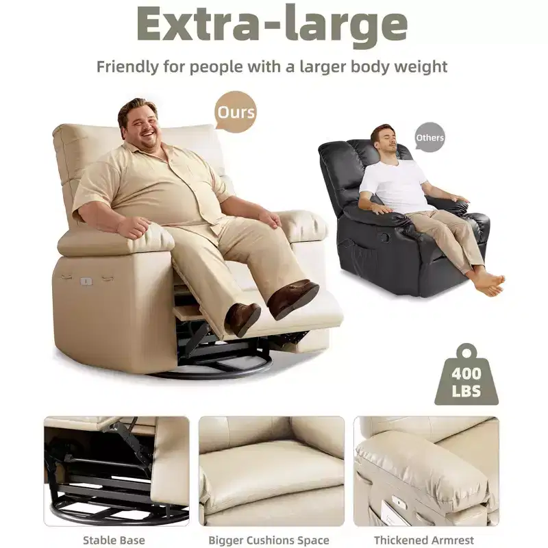 Oversized Wide Recliner Chair - Heat and Massage, PU Leather Large Manual Recliner for Adults, with 1.5X Sponge Filling and Easy Recline Mechanism