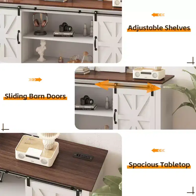 Modern Farmhouse TV Stand for 75 Inch TV - Entertainment Console Table with Sliding Barn Doors - Storage Cabinets for Living Room - 66 Inch