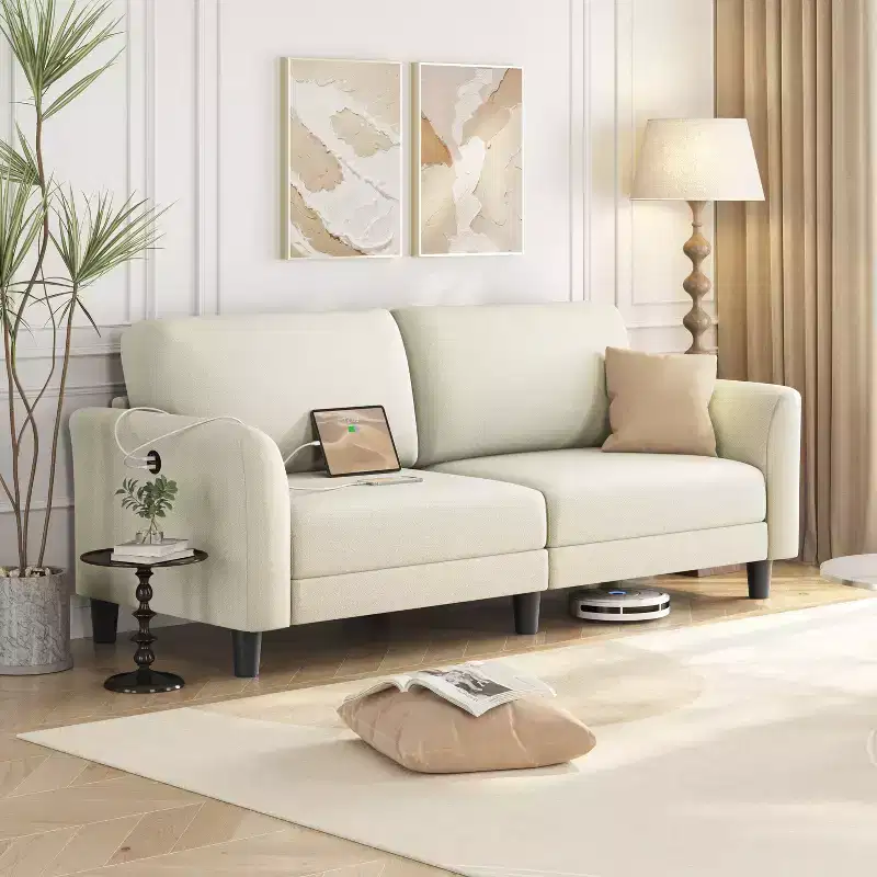 Yaheetech Modern Loveseat Sofa Couch 2-Seater Linen Fabric Upholstery Sofa Couch