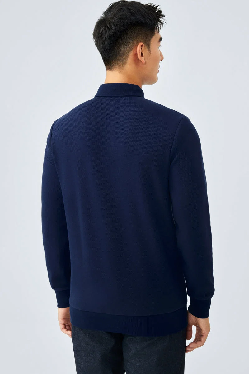 Jacquard Long Sleeve Polo – Navy