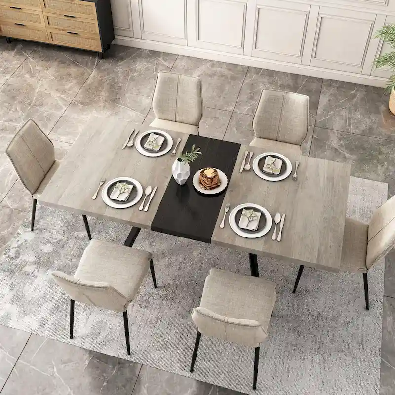 Retro Rectangular Dining Table with Carole Top and Black Embossed Center Plate