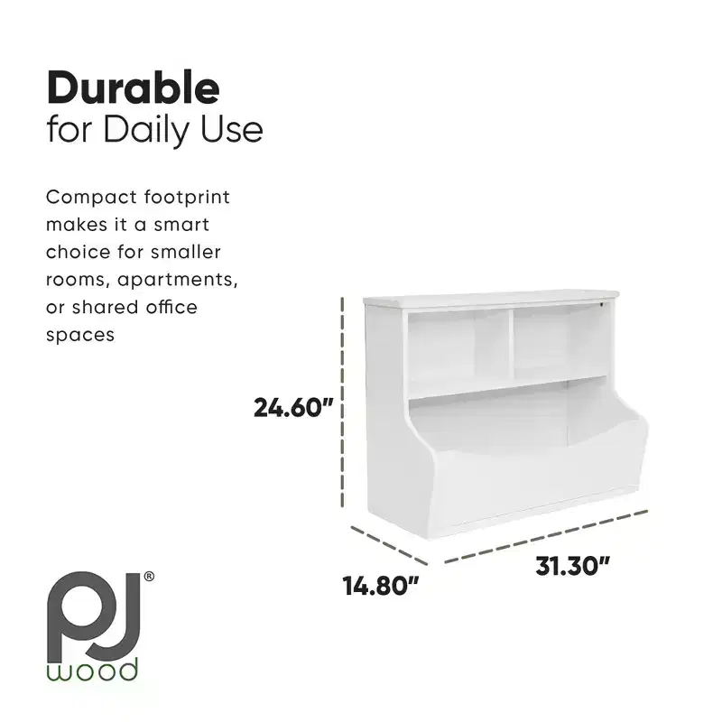 PJ Wood Multi-Functional Bookcase, Store or Display Books of Different Sizes, Wooden Floor Standing Shelf Organizer for Home or Office, White