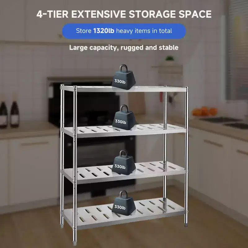 Heavy Duty Stainless Steel Storage Shelves - Adjustable Height, 3-Tier, for Kitchen, Garage or Restaurant