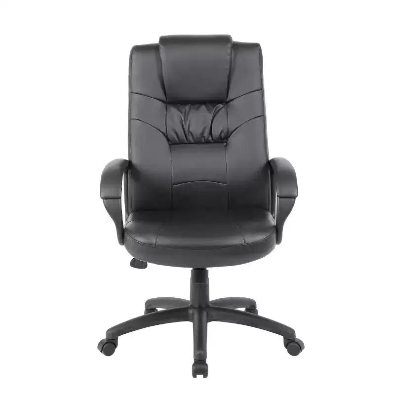 Executive High Back Leatherplus Chair Black - Boss Office Products: Ergonomic, Swivel, Adjustable Height, Metal Frame