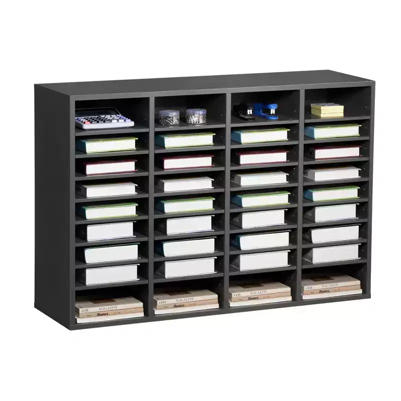 VEVOR Literature Organizer, 36 Compartments Office Mailbox with Adjustable Shelves, Wooden Mailbox Sorter Medium Density Fiberboard, Grey