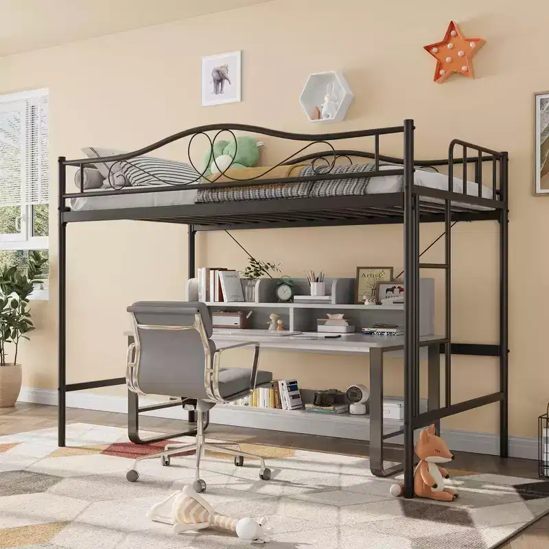 Heavy Duty Twin Loft Bed, 400 Lbs Capacity Metal Frame with Ladder & Guardrail, Space-Saving Design, No Box Spring Needed, Noise-Free, Easy Assembly