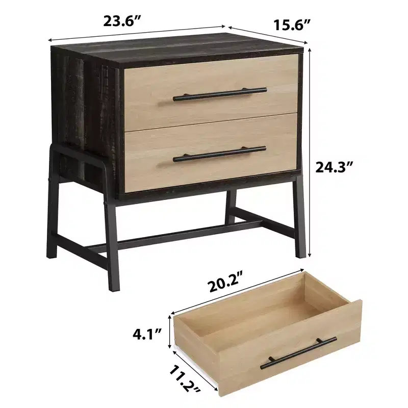 Bedside Tables Nightstand w/2 Drawers & Open Shelf, Modern Side Table w/Metal Legs, Compact Storage Cabinet for Small Space Apartment