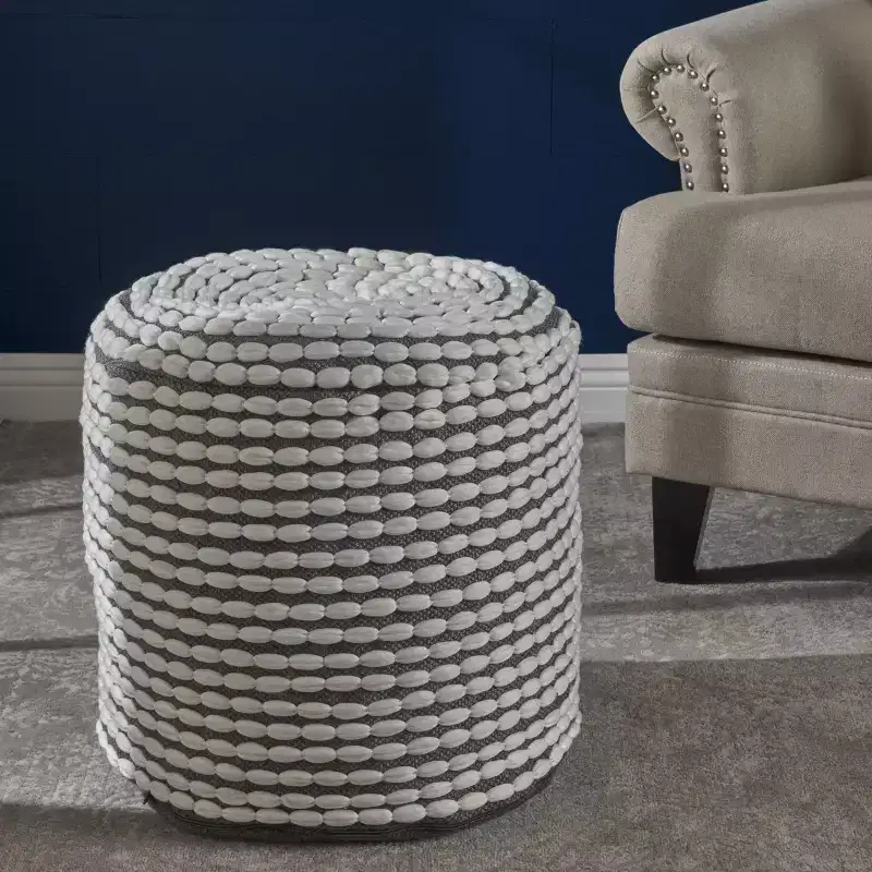 Round Knit Pouf Ottoman for Living Room & Kids' Spaces