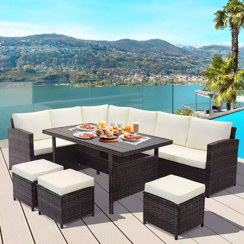 Costway 7 PCS Patio Furniture Set Rattan Sectional Conversation Sofa Coffee Table Porch