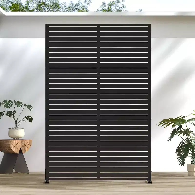 Classic Louver Black Galvanized Steel Room Screen | 183H x 120W x 40D cm