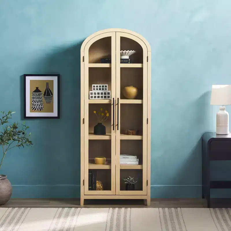 76" 5 Shelf Arched Bookcase Cabinet