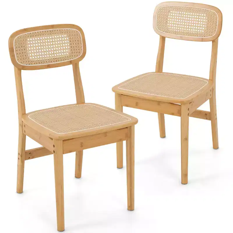 Rattan Accent Dining Chairs Set of 2 - Bamboo & Cane Woven