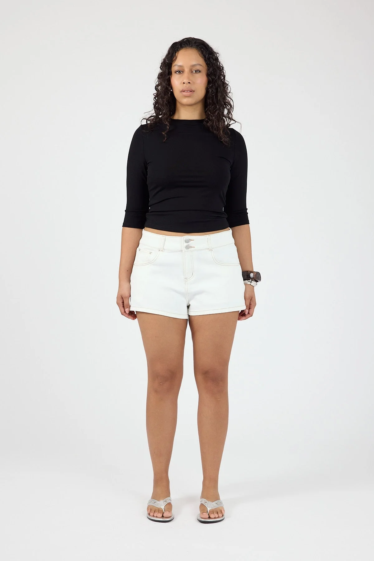 Mid Rise Denim Short Off White