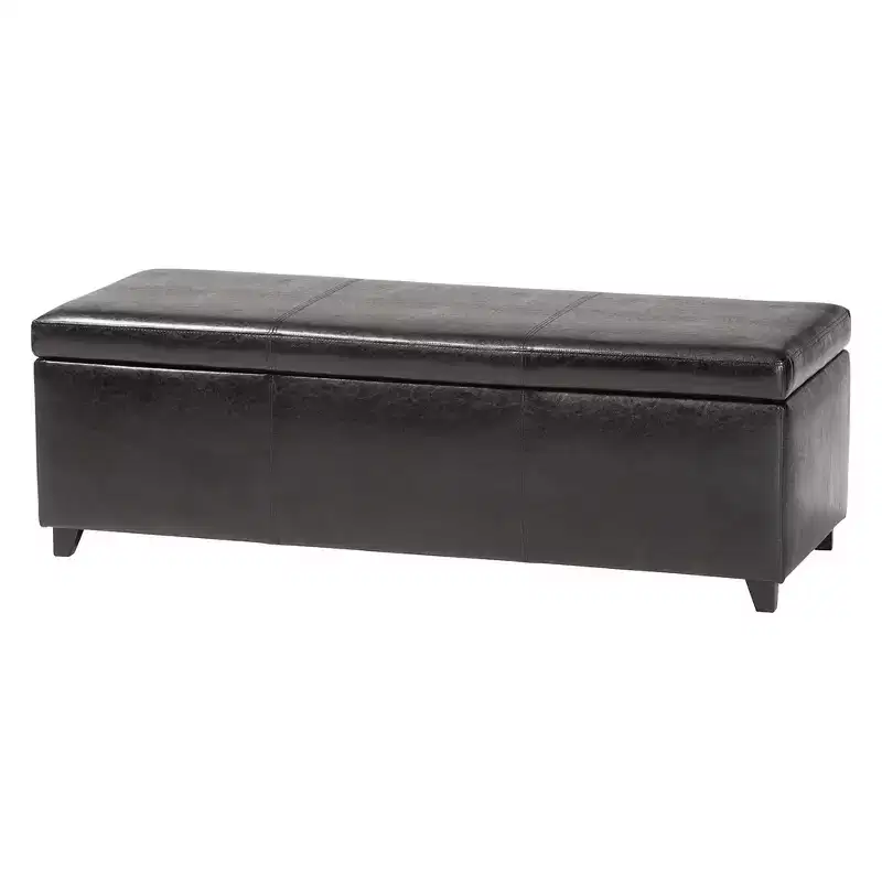 Full Faux Leather Storage Bench Ottoman with Stitching Dark Brown - Baxton Studio