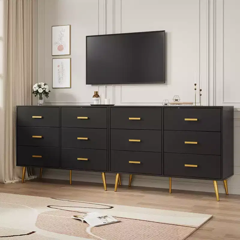 6 Drawer Dresser, Modern Wooden Dresser with Gold Handles and Storage Space, Chest of Drawers for Bedroom, Hallway, Living Room and Entryway