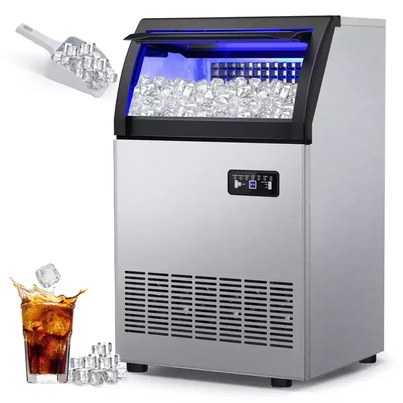 Denjol High-Capacity Ice Machine: 260Lbs/24H, 72pcs/Batch, 55Lbs Storage - Freestanding Commercial Ice Maker 19in