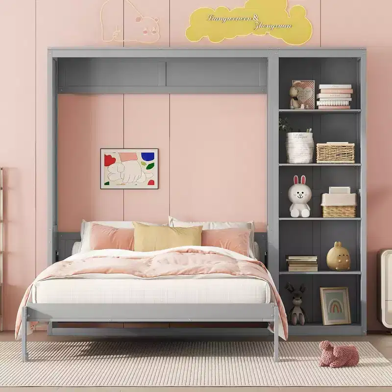 Full/Queen Murphy Bed Wall Bed with Shelves, Space-Saving Murphy Bed Cabinet for Guest Room Home Office