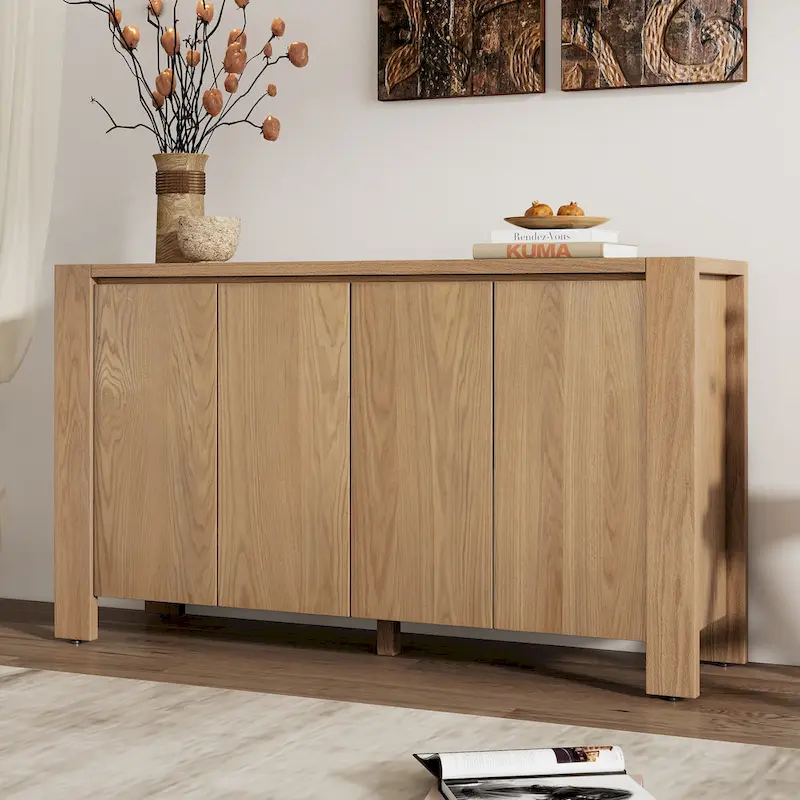 4-Door Distressed Finished Sideboard Buffet Cabinet with Adjustable Shelves