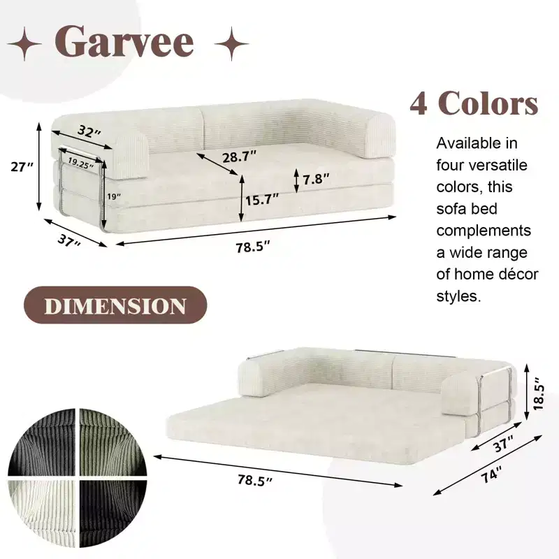 Convertible Sleeper Sofa Bed, Sleeper Sofa Corduroy Fabric High-Density Sponge, Modular Sofa Bed for Living Room Lounge Studio