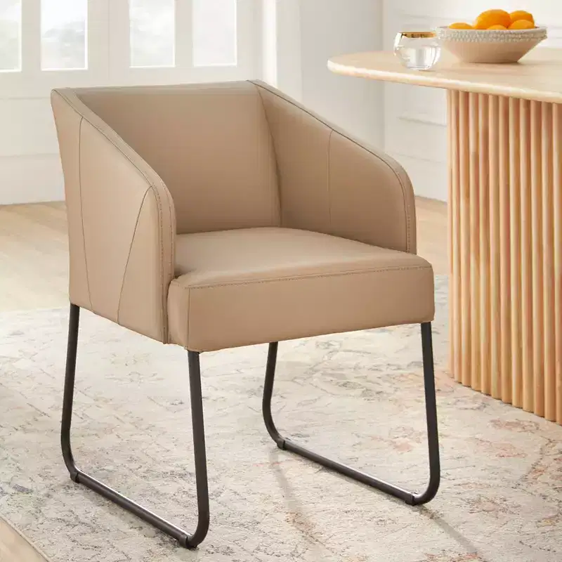 Modern Leather Dining Chair, Khaki