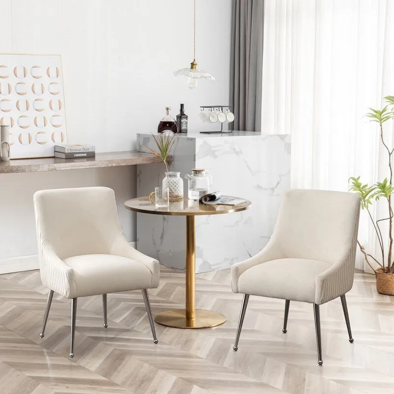 SEYNAR Modern Velvet Pleated Finish Back Dining Chair Set of 4 with Rear Handle