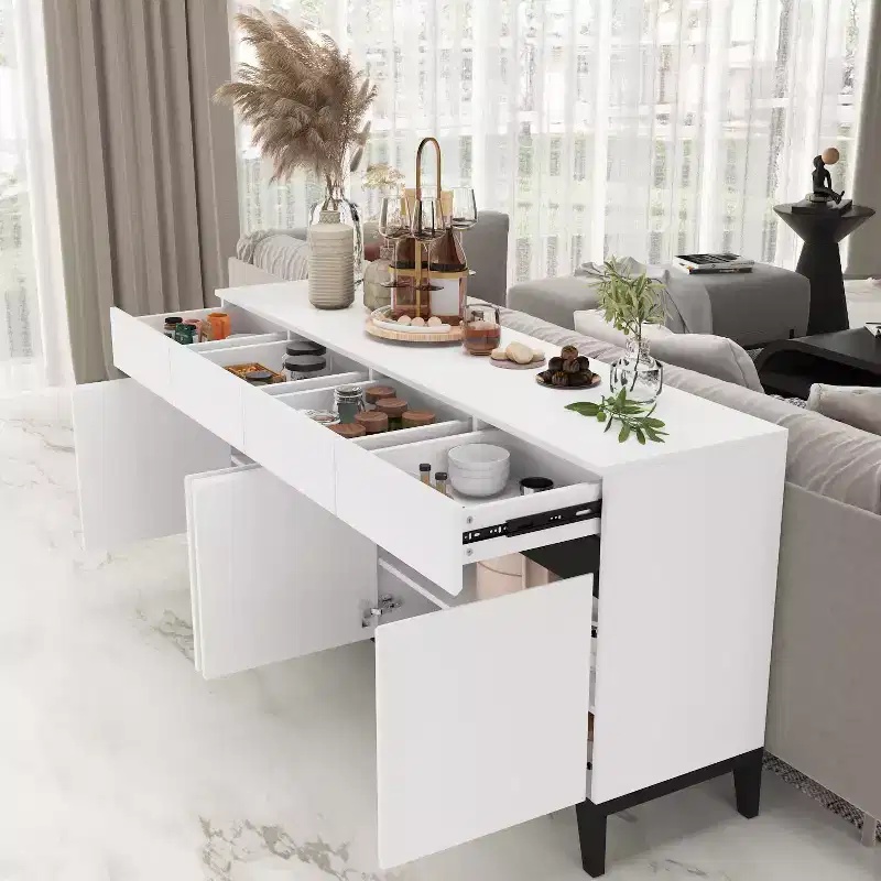 White Modern 4 Doors Sideboard Buffet With 4 Storage Drawers