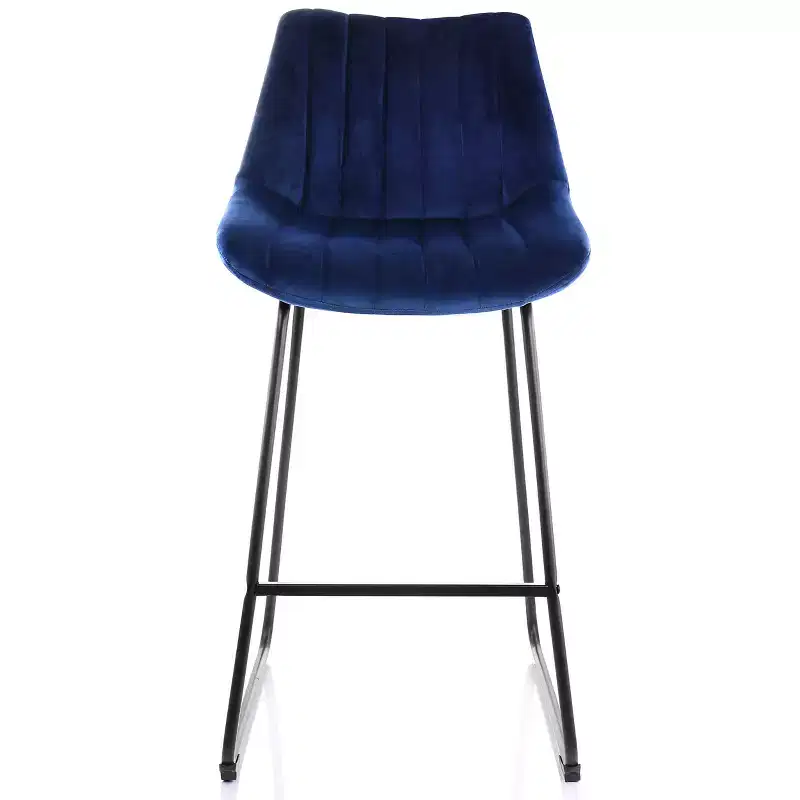 Elama Velvet Tufted Bar Chair, Set of 2, in Blue with Metal Legs