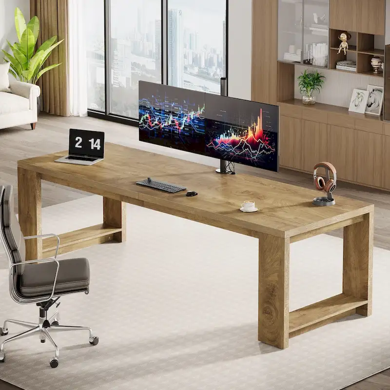 2 Person Desk, 86 Extra Long Desk, Double Computer Desk Workstation