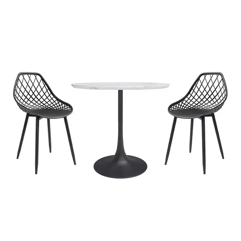 3pc Kurv Dining Set White Faux Marble/Black - Jamesdar
