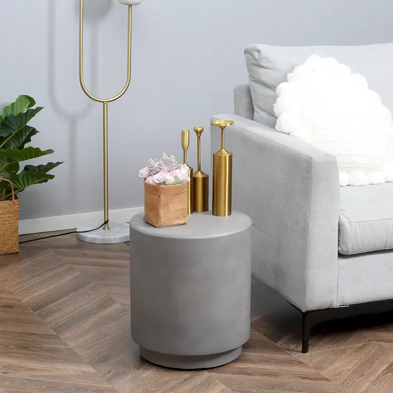 Light Grey / Charcoal Grey Round Side Table, Concrete Finish, 4 Adjustable Feet, Indoor & Outdoor