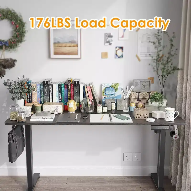 55 x 24 Electric Standing Desk Walnut Desktop Height Adjustable Computer Desk Stand up Home Office Desk with Splice Board