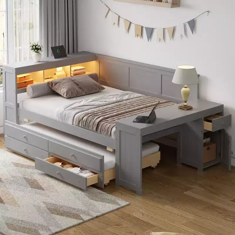 Full Size Daybed & Platform Bed with Storage Shelves, Drawers, Trundle, Desk and Cabinet