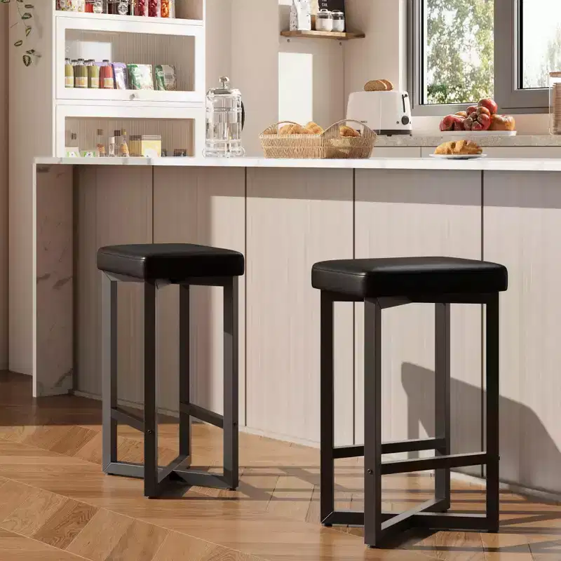 COZONY Set of 2/4 25 Counter Height Backless Bar Stools, PU Leather Seat, Metal Frame