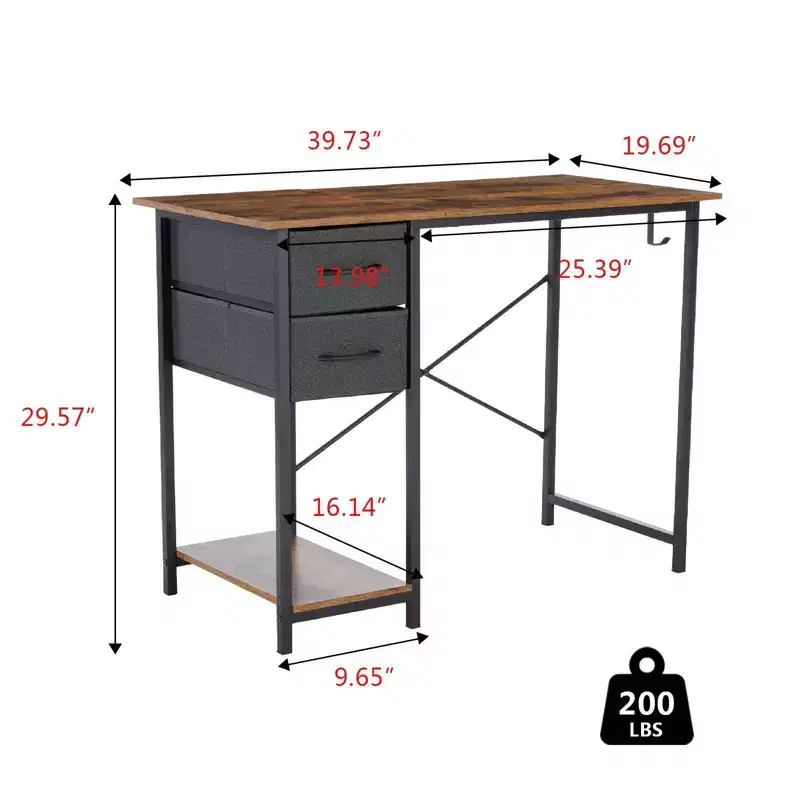 Modern Wood Computer Desk with Adjustable Position Drawers & Side Hooks, Teens Student Storage Writing Desk for Study, Office