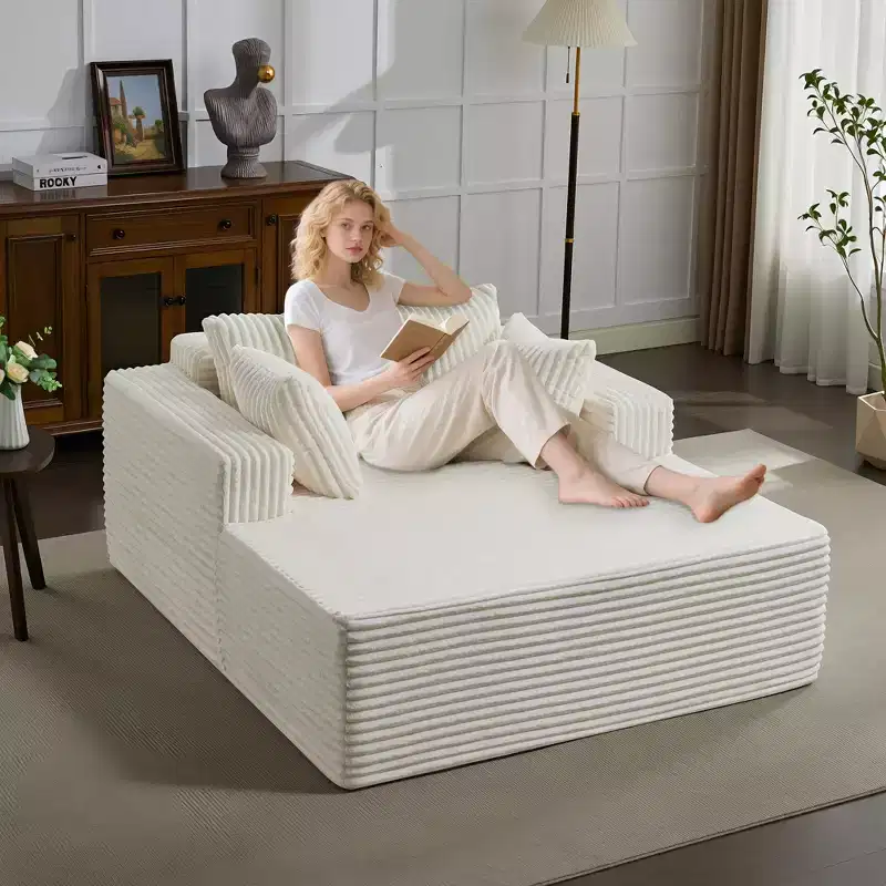 61'' Chaise Lounge Chair, Extra-Wide Oversized Comfy Upholstered Sofa with Pillows, Sofa Couch Reading Chairs Plush Faux Fur Cloud Sofas Couches
