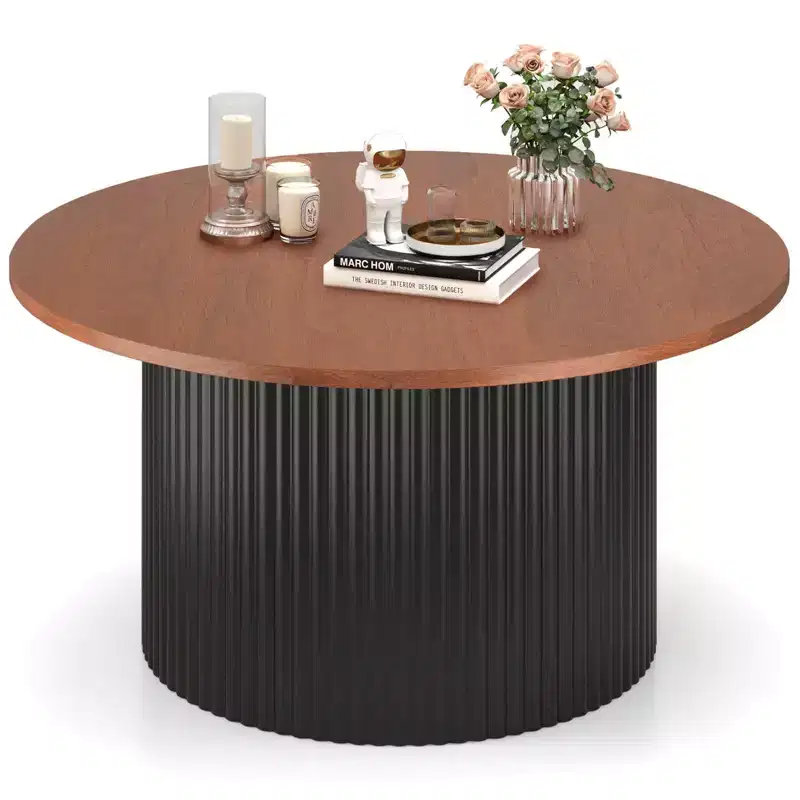 Costway Round Coffee Table 32 Tea Table with Solid Wood Frame Home Accent Cocktail Table