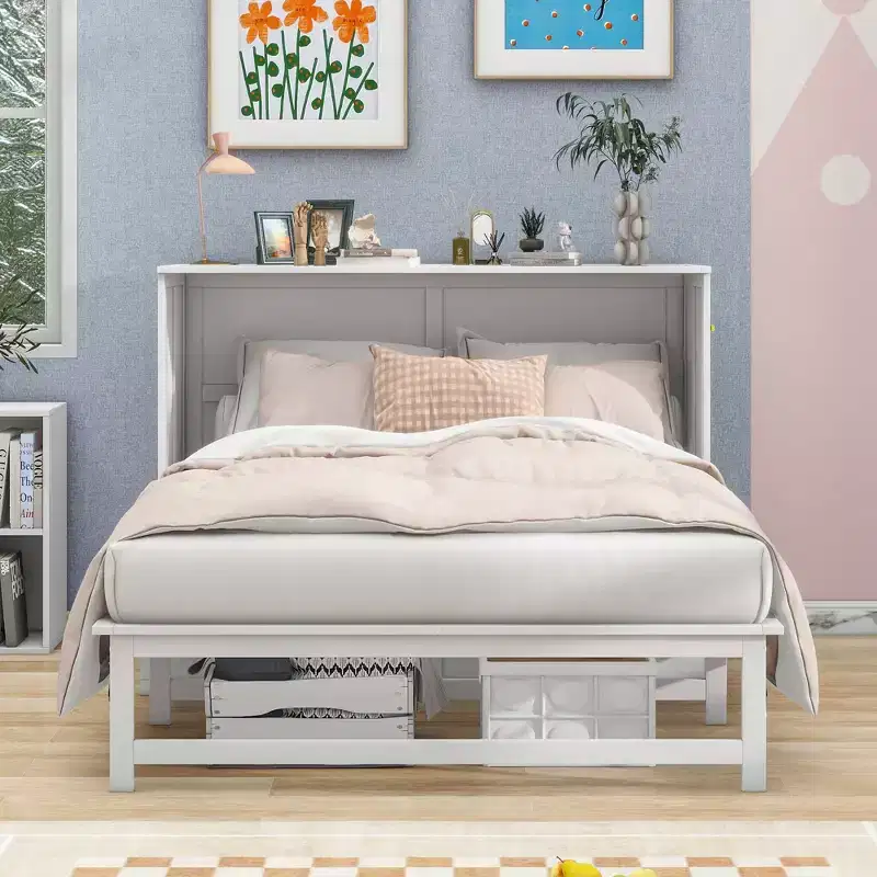 Clihome Queen Size Murphy Bed with Built-In Charging Station and a Shelf