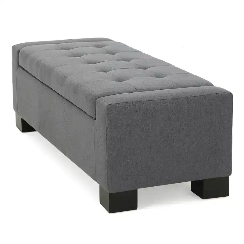 Zeus & Ruta Gray Storage Ottoman Bench for Living Room, Office & Bedroom