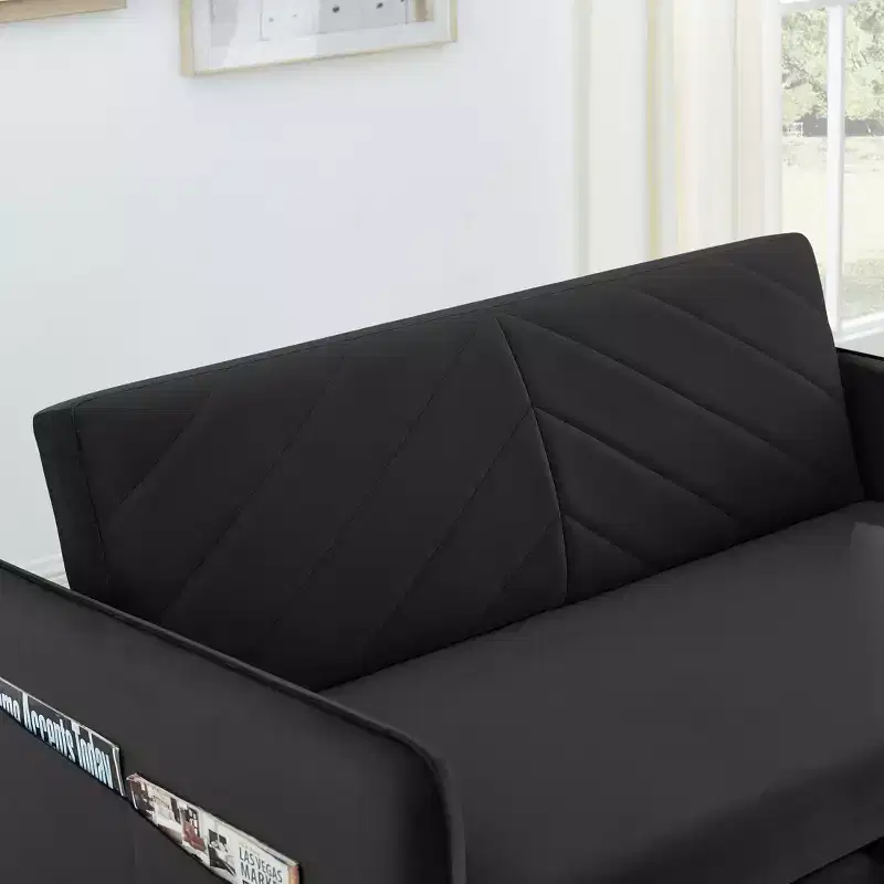 55 Velvet Convertible Sofa Bed - Modern Design with Pull-Out Bed, Pillows, & Grid Design Armrests
