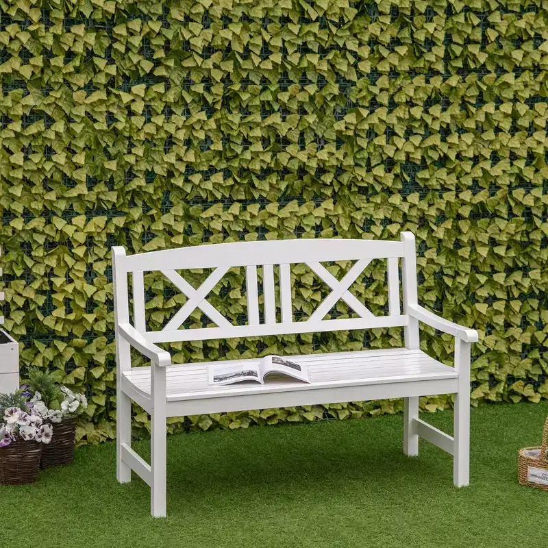 2-Seater Wooden Garden Bench, 4FT Outdoor Patio Loveseat with Unique X-Shape Back for Yard, Lawn, Porch