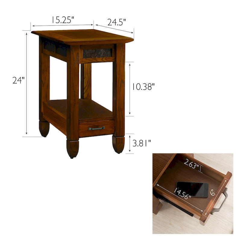 Leick Home Slatestone One Drawer Side Table with Slate Tile