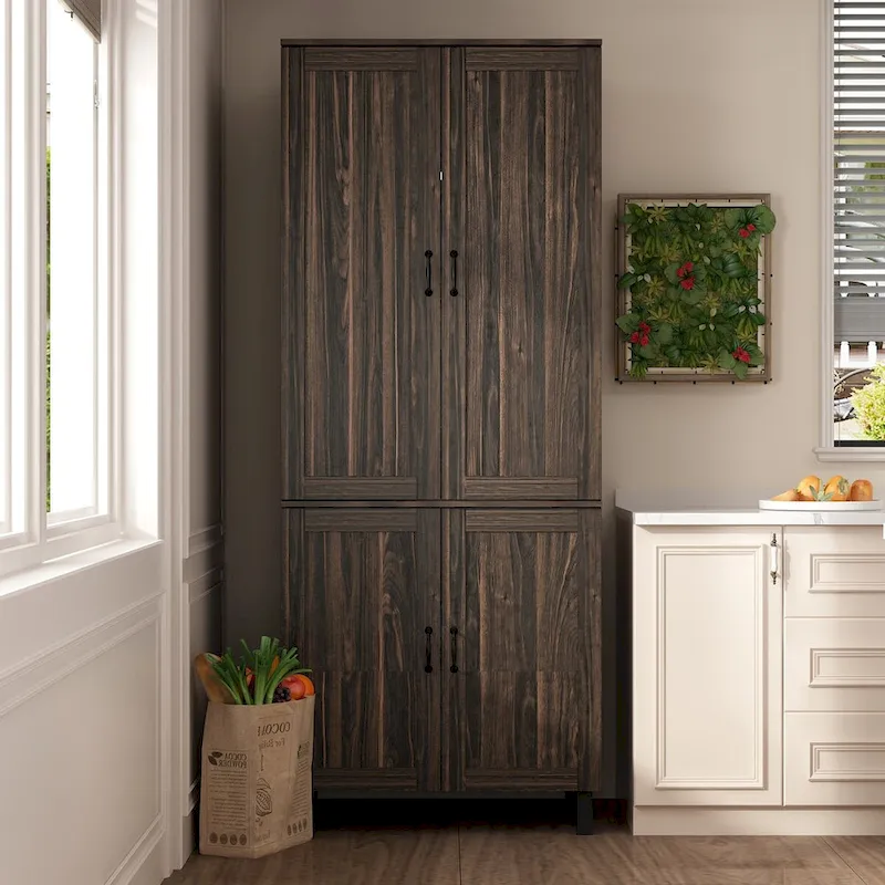 Dark Wood Grain Storage Cabinet Multi-functional Buffet Sideboard - 31.5Wx78.7Hx23.6D